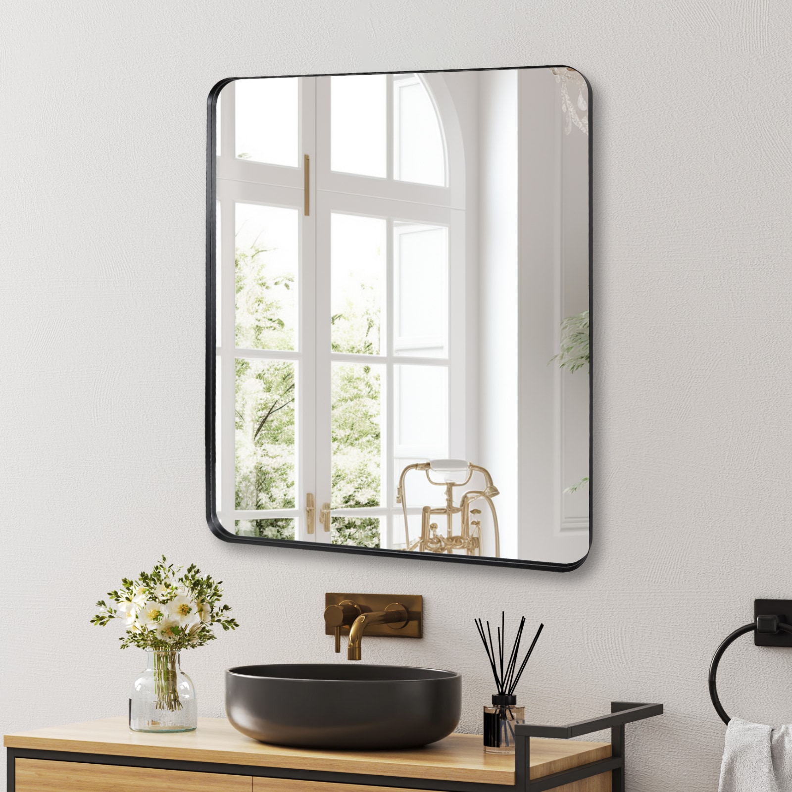 Rectangular Black Wall Mirror For Bedroom Living Room Decor_voghion.com